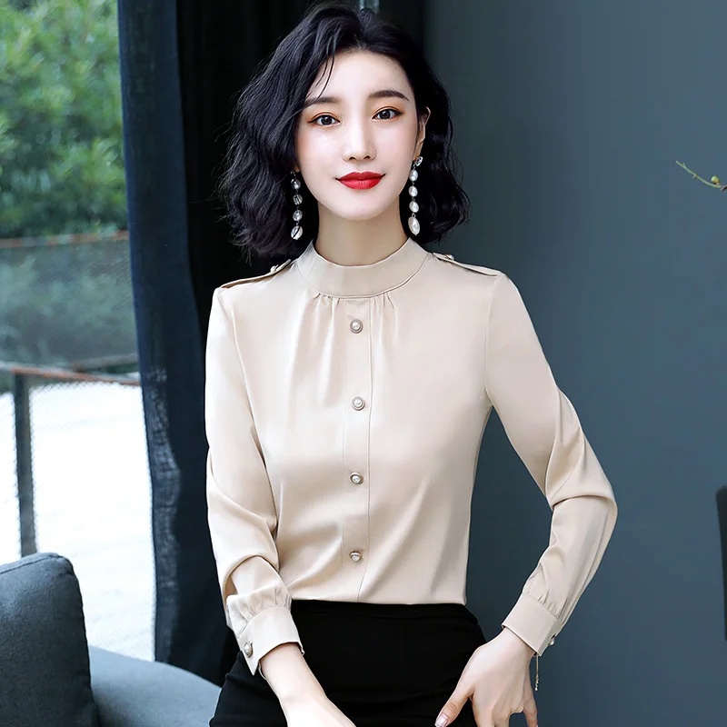 

Korean Fashion Silk Women Blouses Satin Office Lady Shirt and Blouse Long Sleeve Blusas Plus Size Womens Tops and Blouses