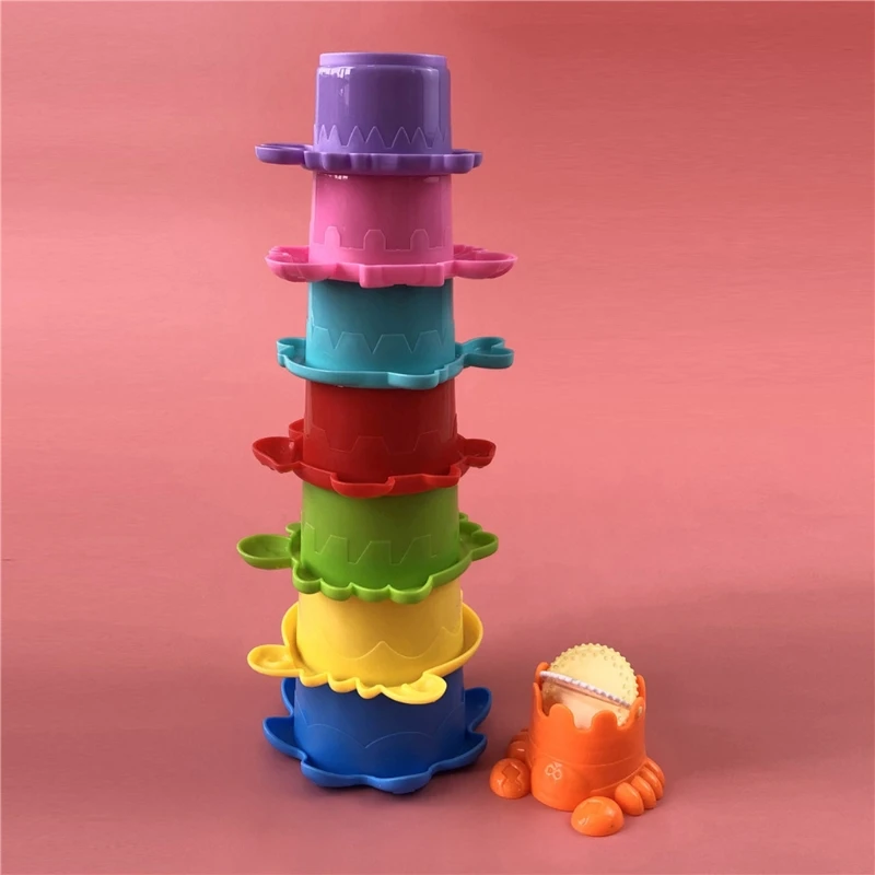 

Mini 8 Pcs Stacking Fish Bathing Toys Cup Summer Bathtime Tub Toy Educating Learning Present for Preschool Children