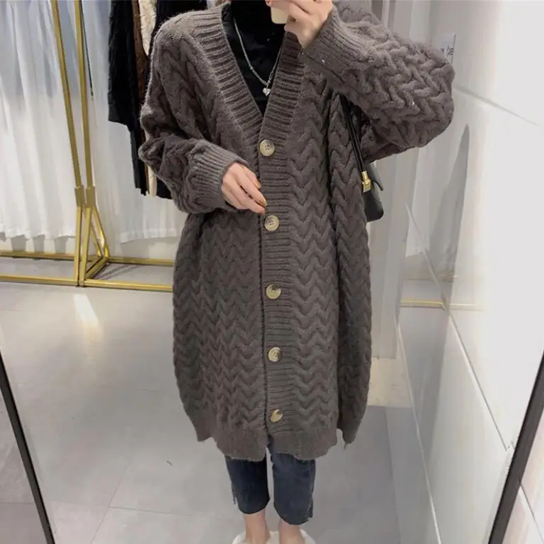 

Кардиган женский зимний длинный, вязаный, однотонный, с V-образным вырезом