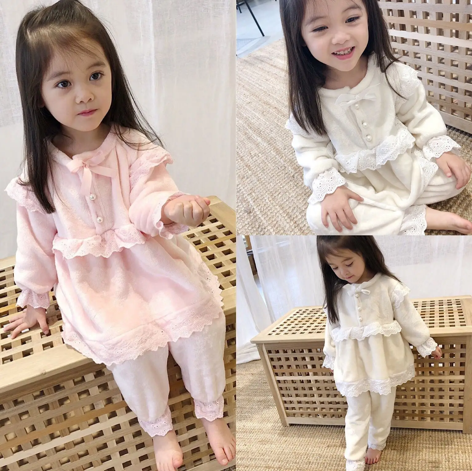 

Girl Boys Pajamas Suits Kids Baby 2021 Beige Pink Winter Autumn Thicken Nightclothes Sleepwear Pajamas Sets Cotton Children Clot