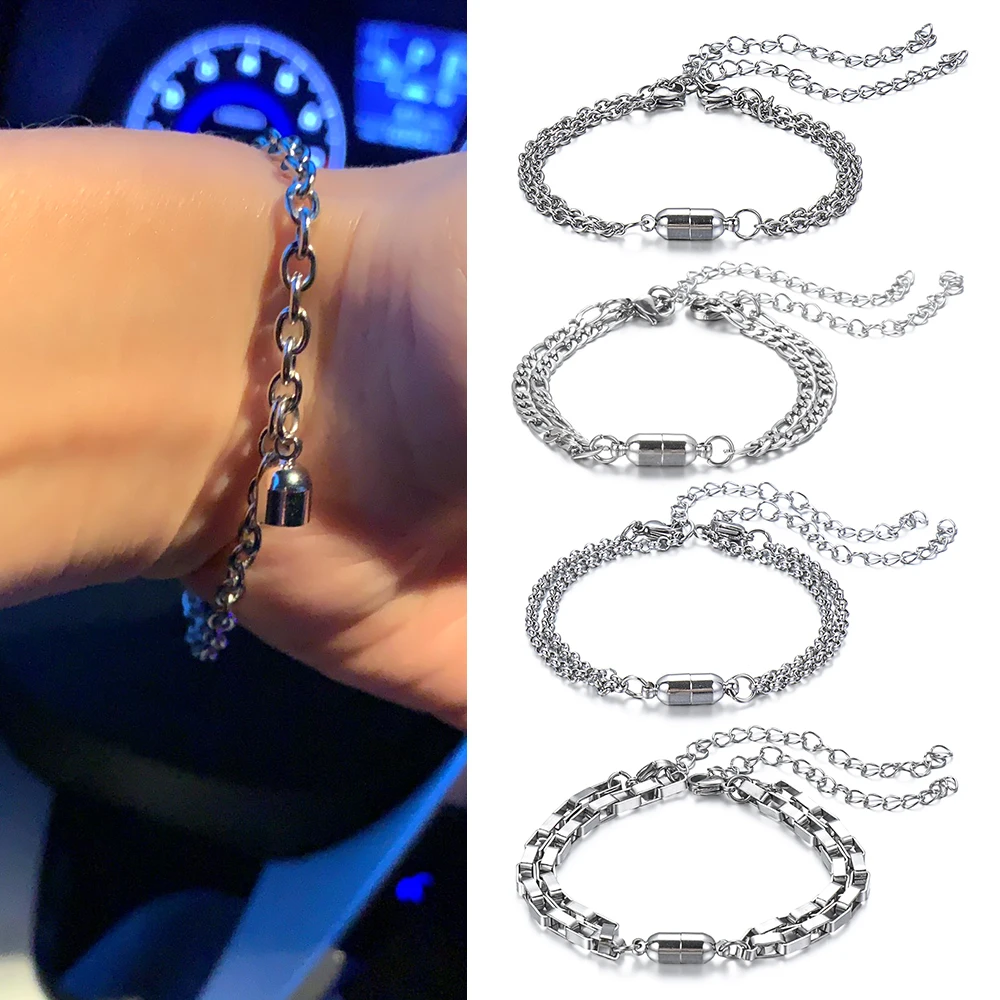 

2Pcs/Set O-Shaped Couple Bracelet Stainless Steel Magnet Men Women Bracelet Friendship Charm Jewelry Valentine's day Gifts