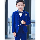 2022 детский бархатный блейзер Королевского синего цвета, Свадебный официальный костюм, деловой костюм из трех предметов