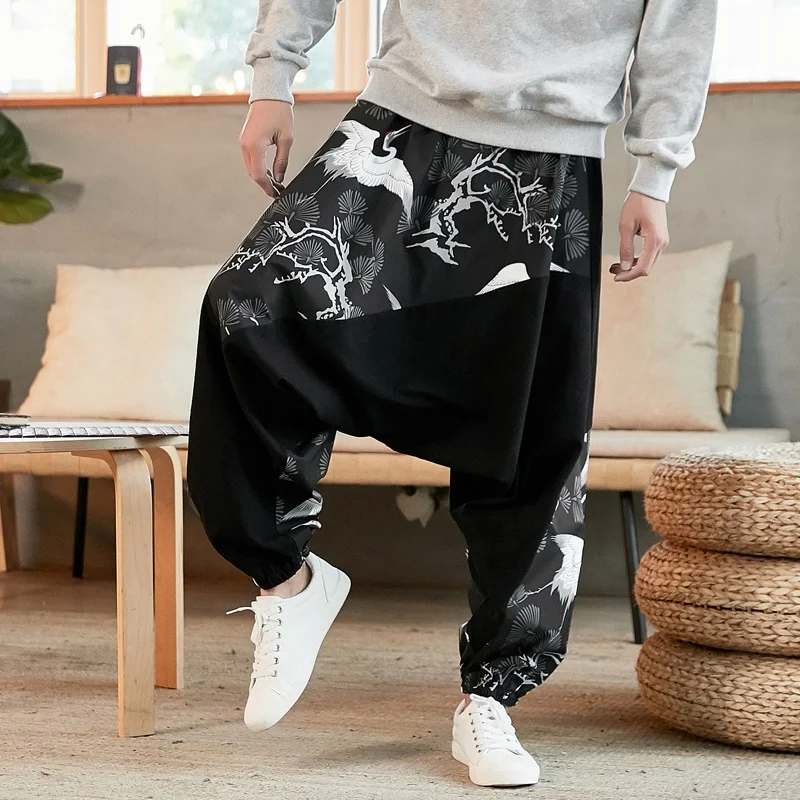 

Chinese Traditional Clothes For Men Wide Leg Trousers Summer Plus Size Loose Linen Cotton Harem Pants Chinese Pants Man KK3330