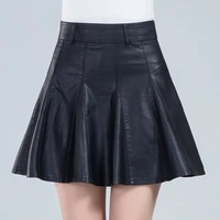 2020 new short skirt womens autumn and winter slimming large size skirt a pleated pu leather skirt harajuku midi skirt