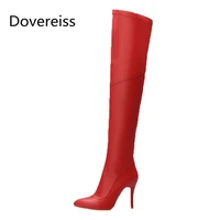 dovereiss fashion womens shoes winter new pointed toe stilettos heels sexy elegant red over the knee boots concise mature 44 45