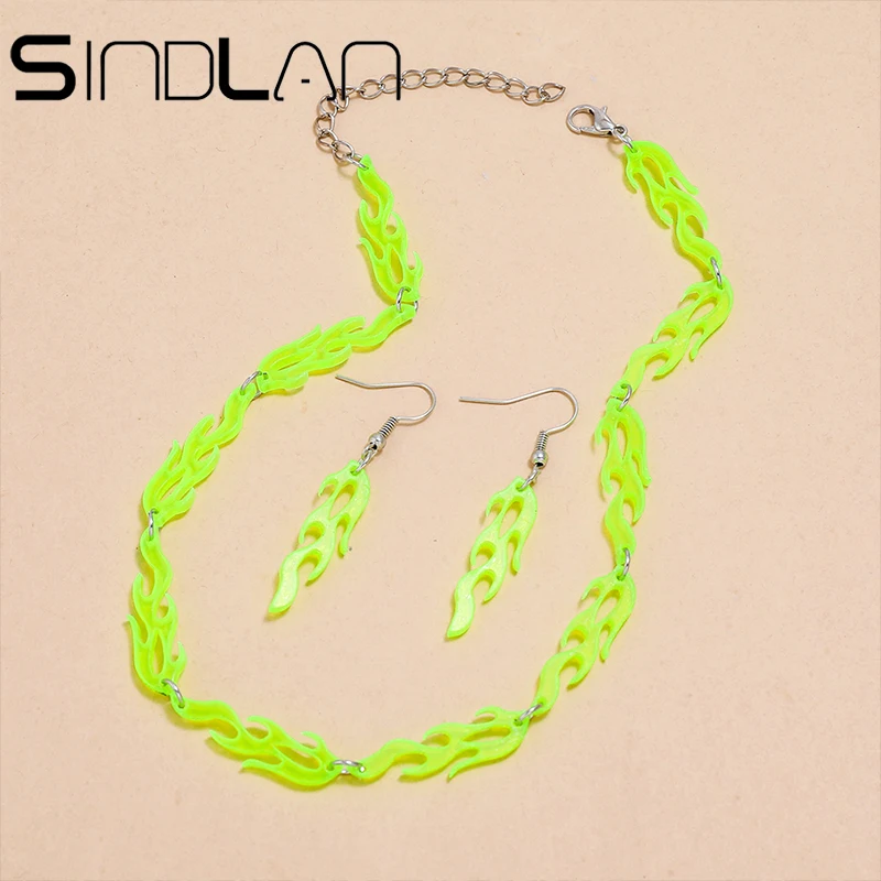 Sindlan панк Смешные флуоресцентные зеленые серьги капли для женщин ожерелье с