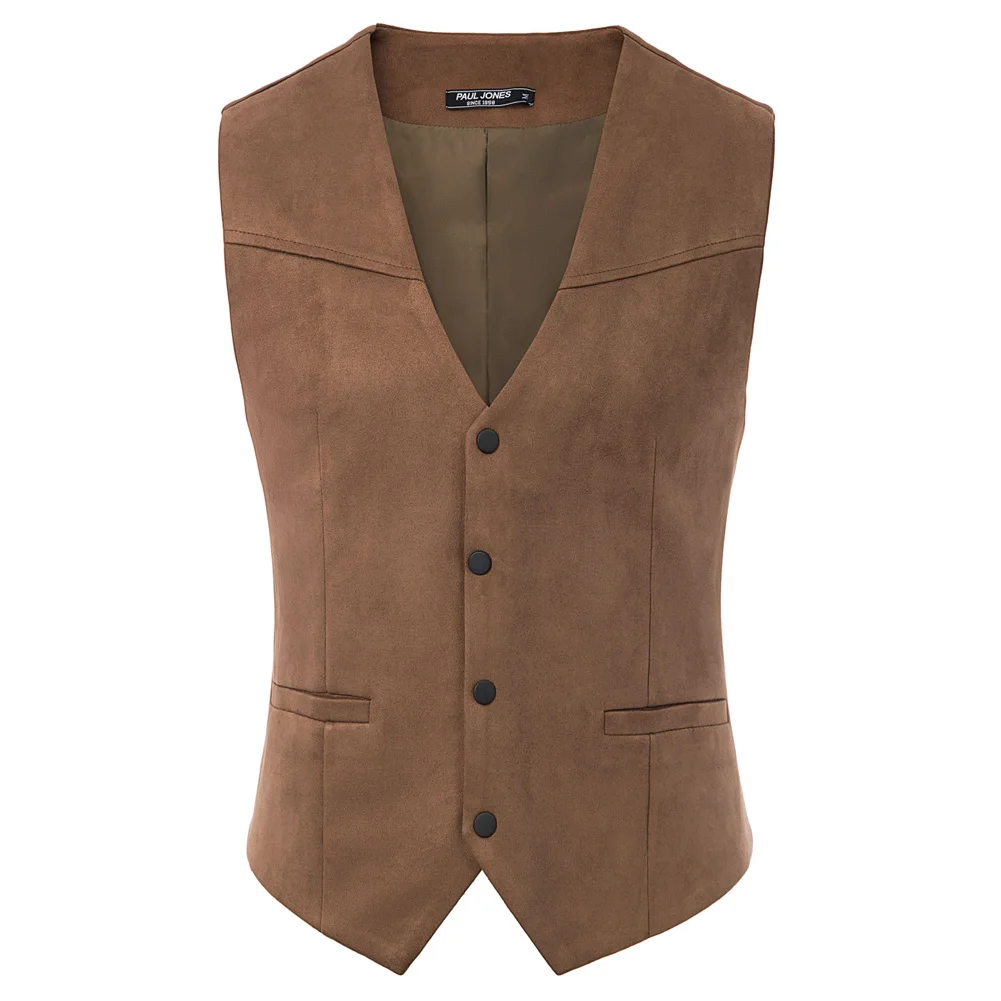 Мужской деловой жилет из искусственной замши однотонный без рукавов с глубоким v