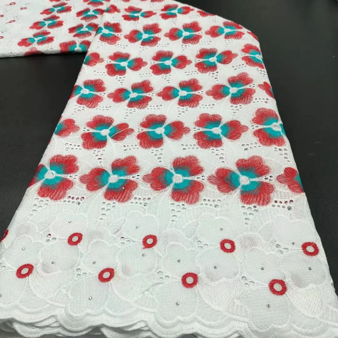 

Модная хлопковая африканская кружевная ткань, швейцарская вуаль, вышивка, цветочный узор, качественная нигерийская Ткань для шитья, 5 ярдов