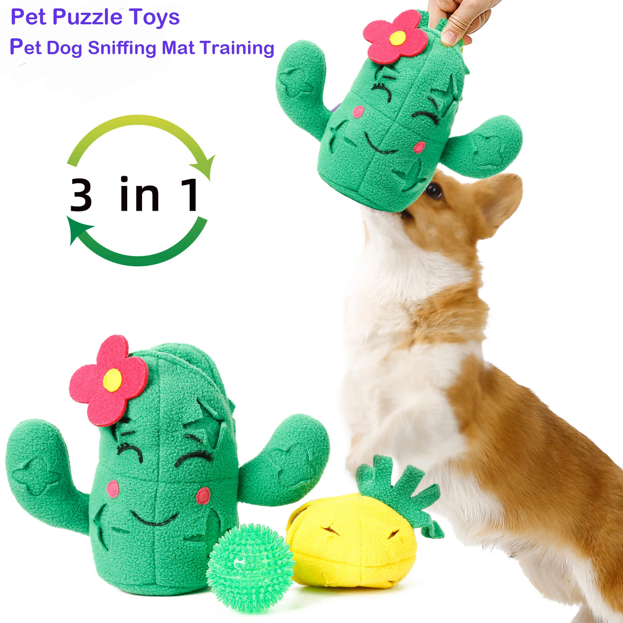

Dog Toys Increase IQ Snuffle Mat Slow 3 in 1 Cactus designer plush squeaky Puzzle Puppy Training Feeding Food Intelligence