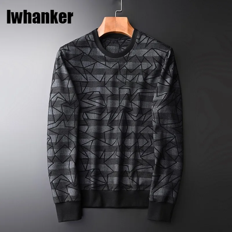 

Геометрическая трикотажная толстовка мужская Роскошная Осенняя мужская толстовка с круглым воротником размера плюс 4xl Модная приталенная ...