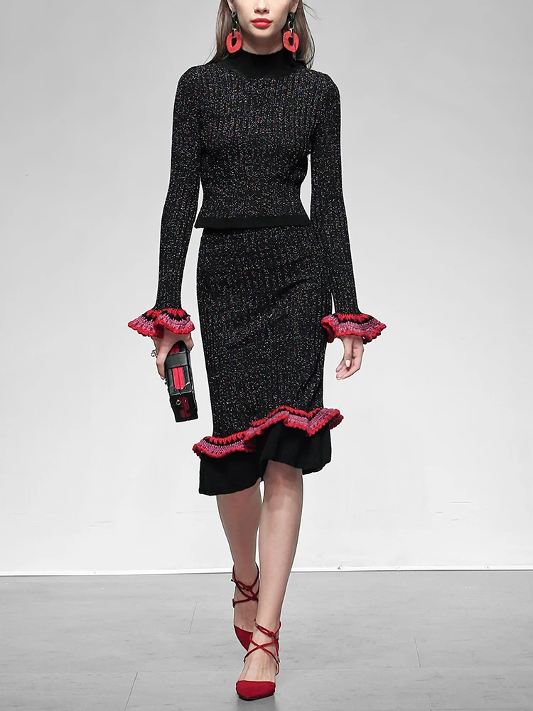 2020 весенний женский вязаный комплект из 2 предметов с юбкой свитер круглым