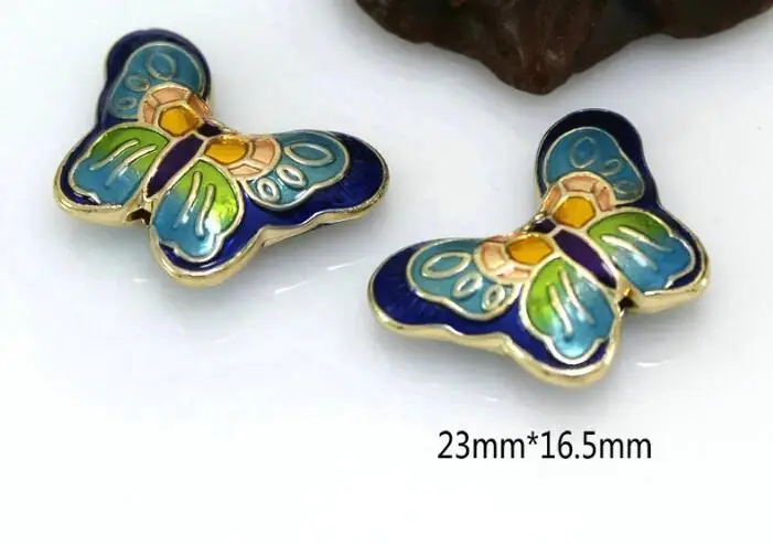 5pcs/lot Tibetan silver Dripping Oil butterfly painting spacer Loose Chinese knot Beads for DIY Jewelry Making bracelet fgg4