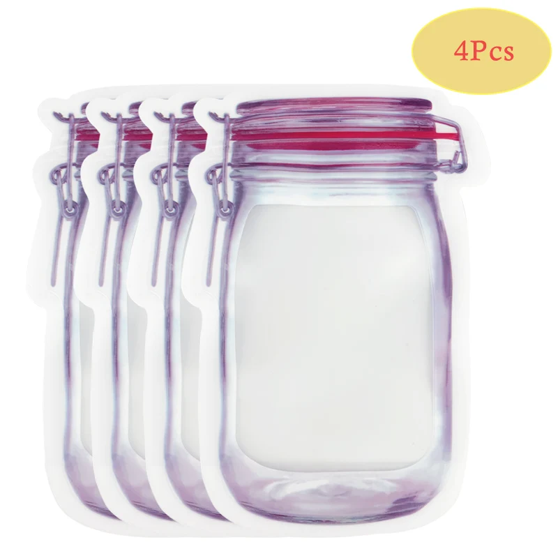 4pcs Medium Многоразовые банки для бутылок, мешочки для орехов, конфет, печенья, водонепроницаемая сумка для хранения свежих продуктов, сэндвич-пакеты для закусок на молнии - Цвет: 4pcs Medium