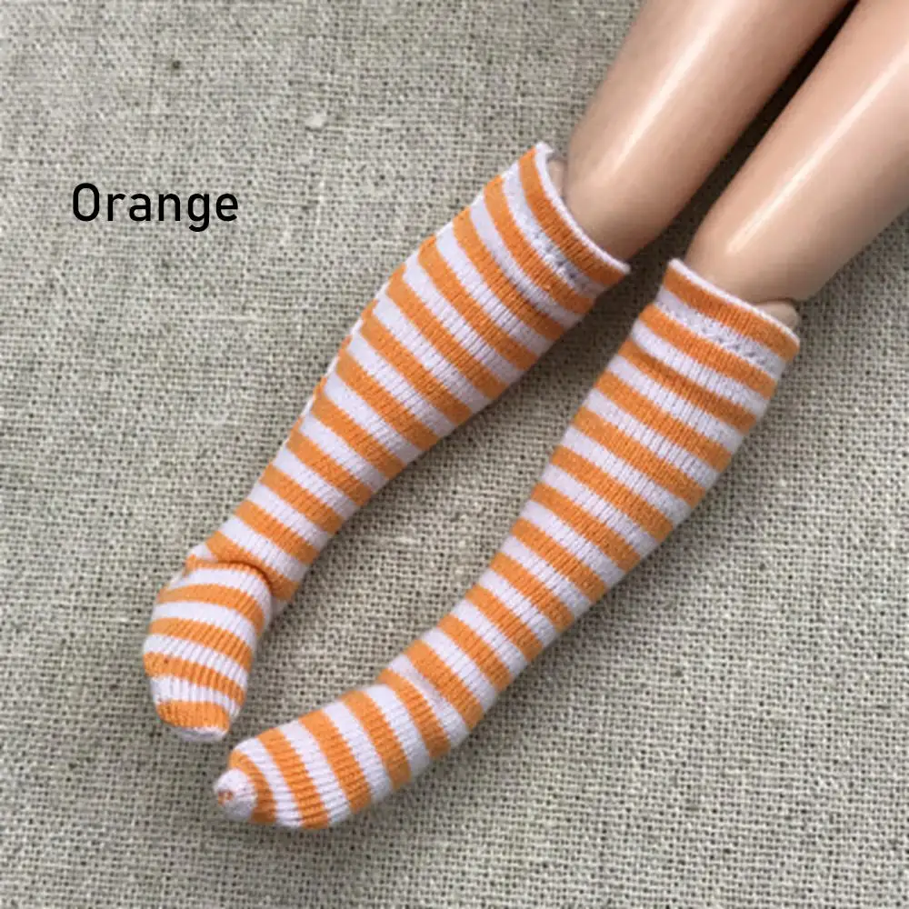 orange 1 пара модных носков в полоску для 1/6, кукольный чулок для маленьких девочек, рождественский подарок, игрушки, сделай сам, кукольная одежда, аксессуары, Декор - Цвет: orange