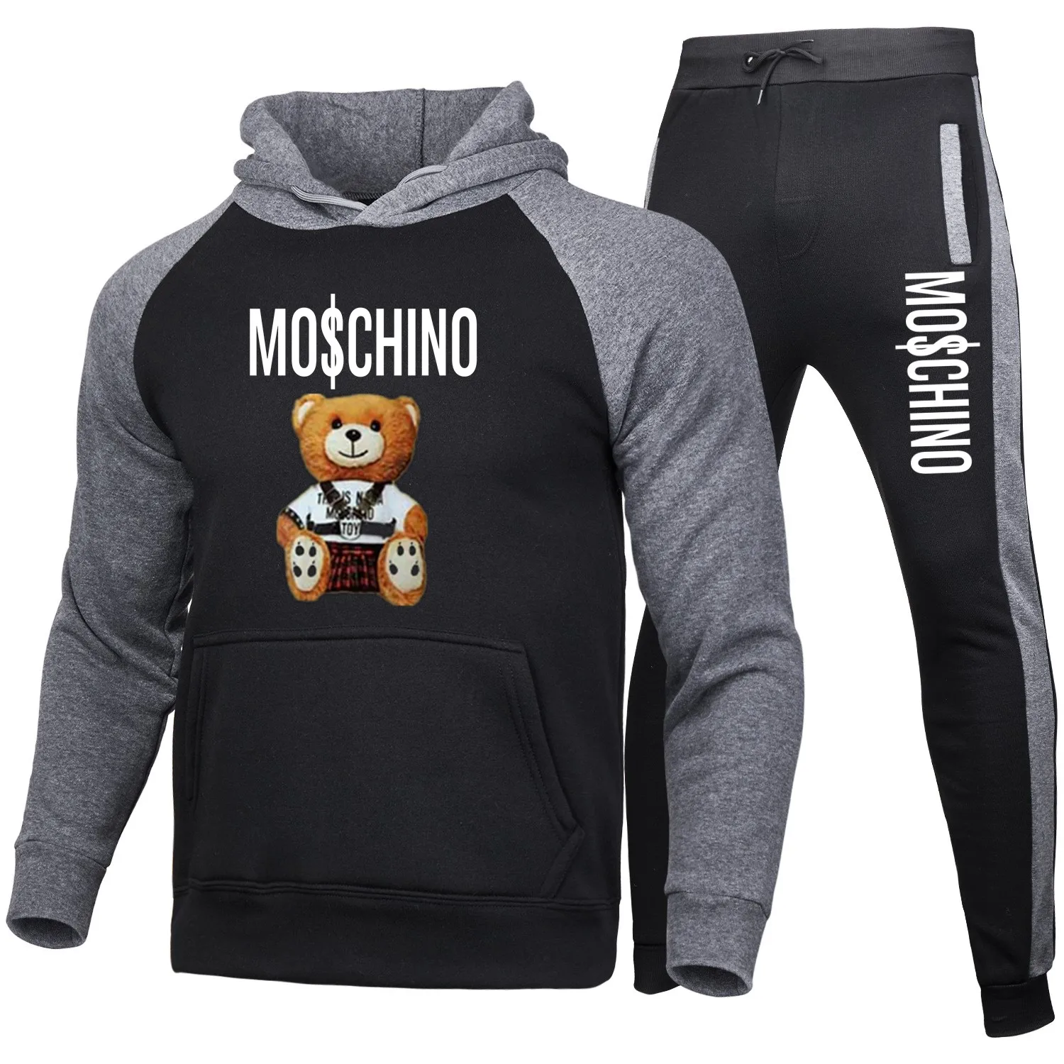 

2021 New Spring And Autumn Men's Sportswear Two-Piece Hoodie + Pants Sportswear Sweater Letter Bear Print Pullover