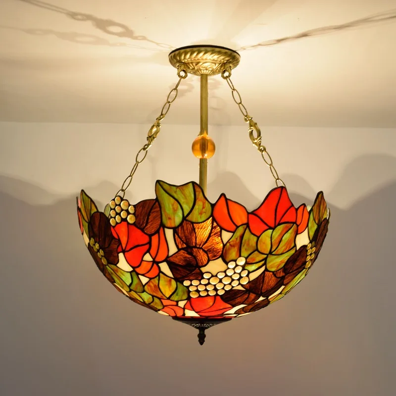 

50cm American Country T Vintage Grape Vintage Creative European Tiffany Stained Glass Dining Room Bedroom Chandelier