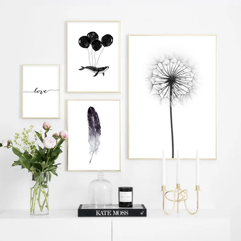 

Feather Dandelion Wall Art Nordic Poster Black White Minimalist Canvas Print Painting Decoration Picture Modern Home Decor