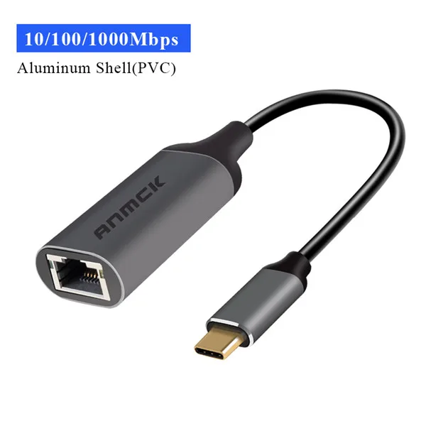 1000Mbps-PVC Anmck USB C Ethernet USB-C RJ45 Lan адаптер гигабитный Интернет для MacBook Pro Air PC ноутбук Тип C сетевая карта USB Ethernet - Цвет: 1000Mbps-PVC