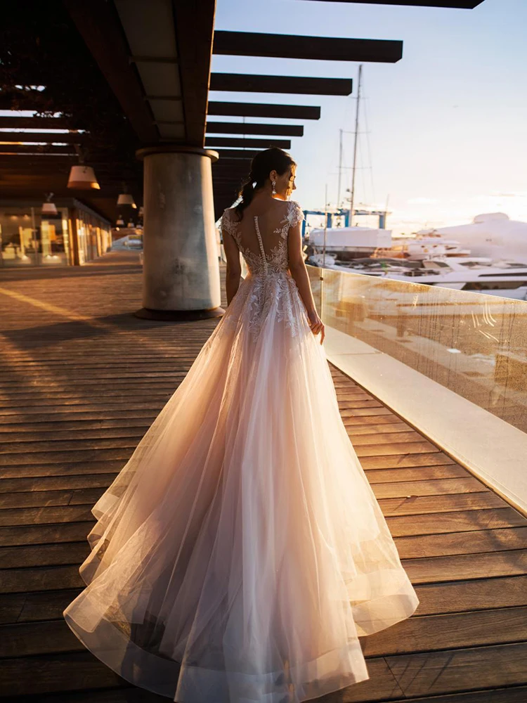 

Hi Shy Bride New simple wedding dress backless sleeveless design chiffon lace bride dresses princess dress plus size tailor-made