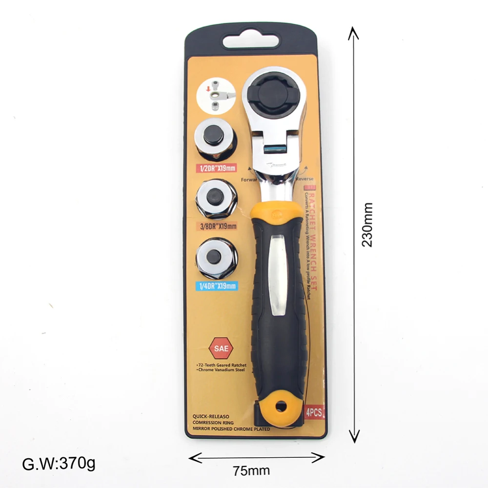 Трещоточный ключ 3 в 1 быстроразъемный Соединитель с поворотом на 180 градусов Флип
