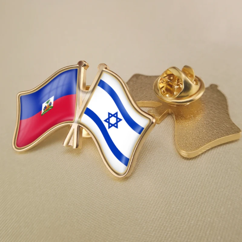 

Haiti and Israel Crossed Double Friendship Flags Lapel Pins Brooch Badges
