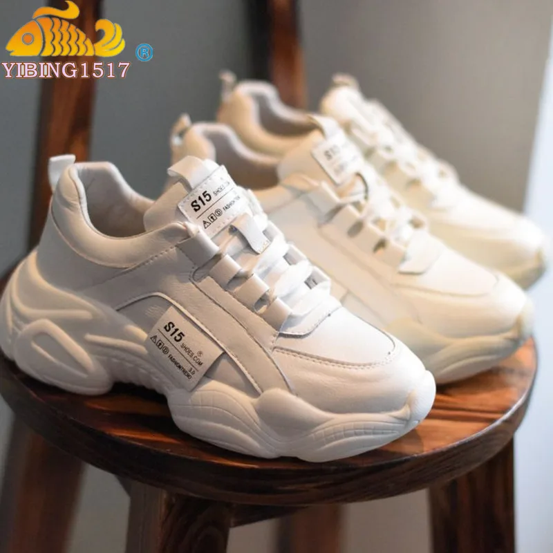 2020 г. зимние женские кроссовки на массивном каблуке белые из искусственной кожи