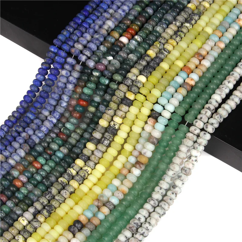 

4x6mm 5x8mm Rondelle Beads Natural Stone Indian Agates Lemon Jades Bead Abacus Quartz Loose Spacer Beads for DIY Rings Wholesale
