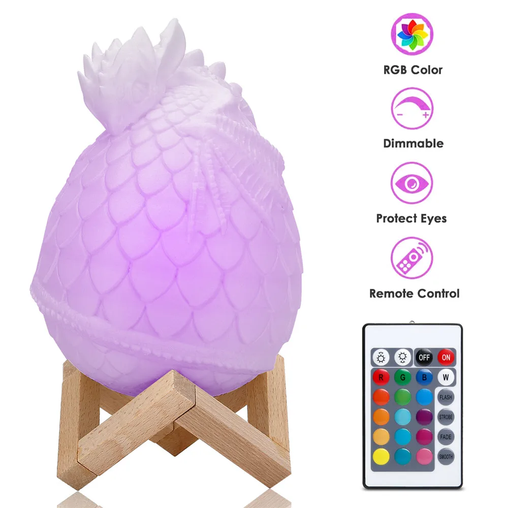 СВЕТОДИОДНЫЙ 3D светильник дракон яйцо принт ночник для детей 16 цветов
