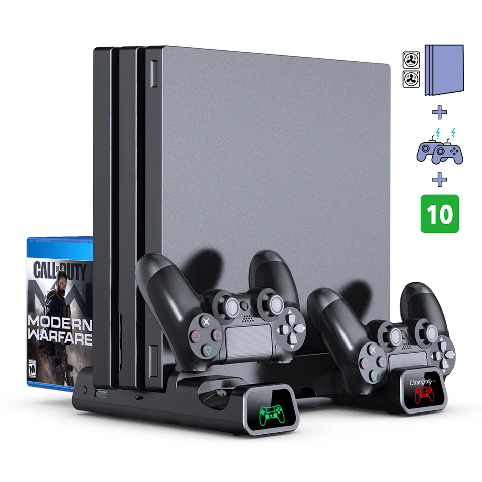 

Вертикальная охлаждающая подставка для консоли Playstation 4 /PS4 Slim/PS4 Pro, зарядная док-станция для двух контроллеров Dualshock 4, светодиодный индикато...