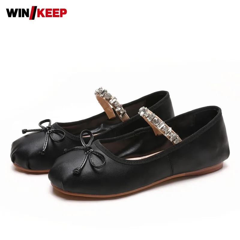

2021 Soft Ballet Shoes Woman Summer New Vintage Lace-Up Flat Dance Shoes Round Toe Comfortable Rhinestone Pink Zapatillas Ballet