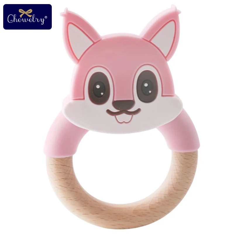 Pink Squirrel 1 шт. Детские Прорезыватели силиконовая мышь грызуны Силиконовые Прорезыватели деревянное кольцо деревянный Прорезыватель коляска белка для детей товары игрушки - Цвет: Pink Squirrel