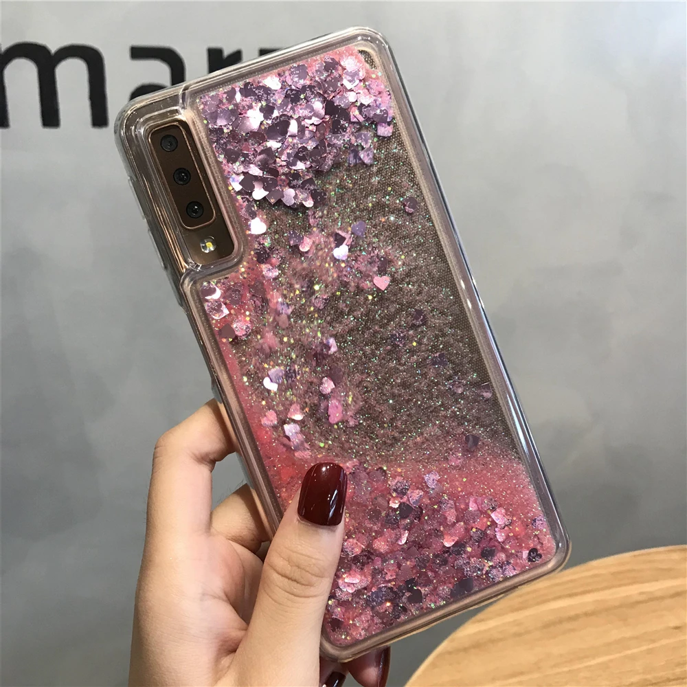 Милый чехол с сердечком и жидким песком для Samsung Galaxy A7 A6 A8 A9 J4 J6 J8 2018 мягкий из ТПУ A10