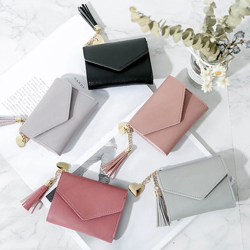 2019 Однотонный женский кошелек с кисточками для кредитных карт маленький