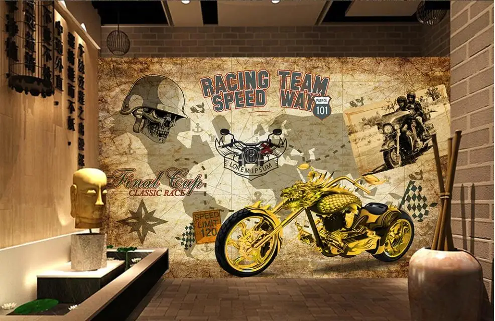 

3d wallpaper custom photo any size mural Golden motorcycle locomotive english living room home decor wallpaper for walls 3 d