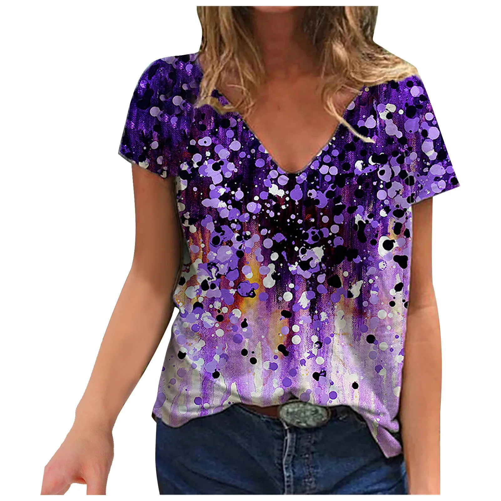 Размера плюс Топы с v образной горловиной и багровым принтом Блузки для женщин 2021