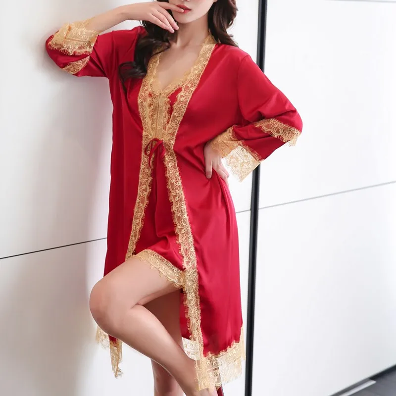 

Sexy Lazy Cardigan See-Through Nightgown Suit Sling Chiffon Nightdress Pajamas Women's Stage Costumes