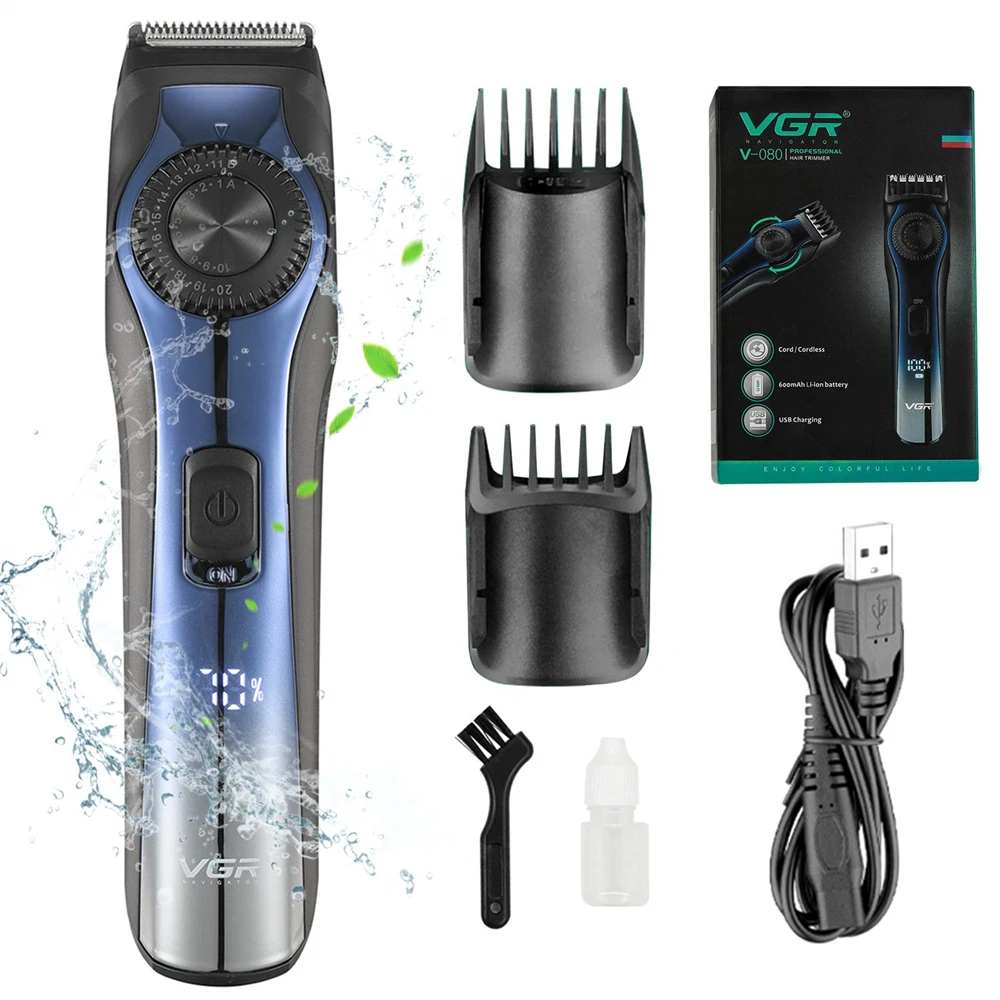 VGR Men's Adjustable Professional Electric Cordless Men's Hair Clipper Hair Clipper Precision Dial 38 Speed USB Charging V-080