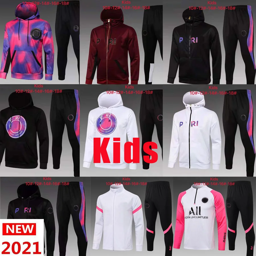 

Kids Full Zip Hoodie Jacket Soccer Hooded Sweat Jacket Football Tracksuit 2021-2022 Training Suit Winter Pants Full Kit