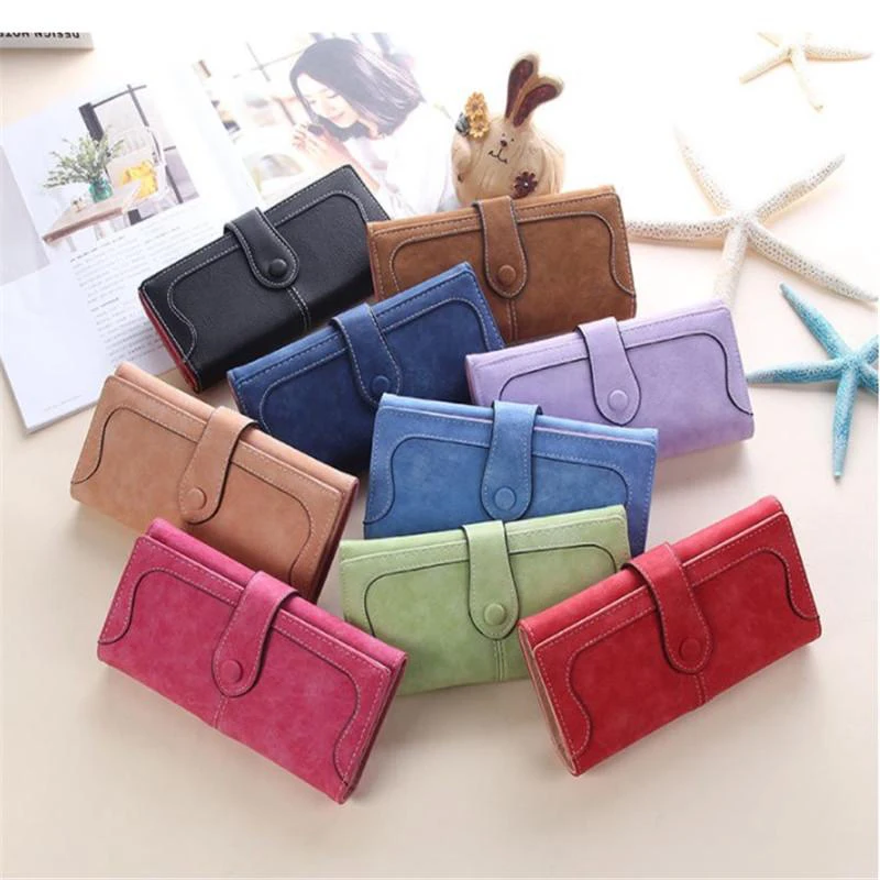 

Korean fashion retro frosted stitching ladies wallet pu leather long zipper coin purse multi-card pocket student wallet wallet
