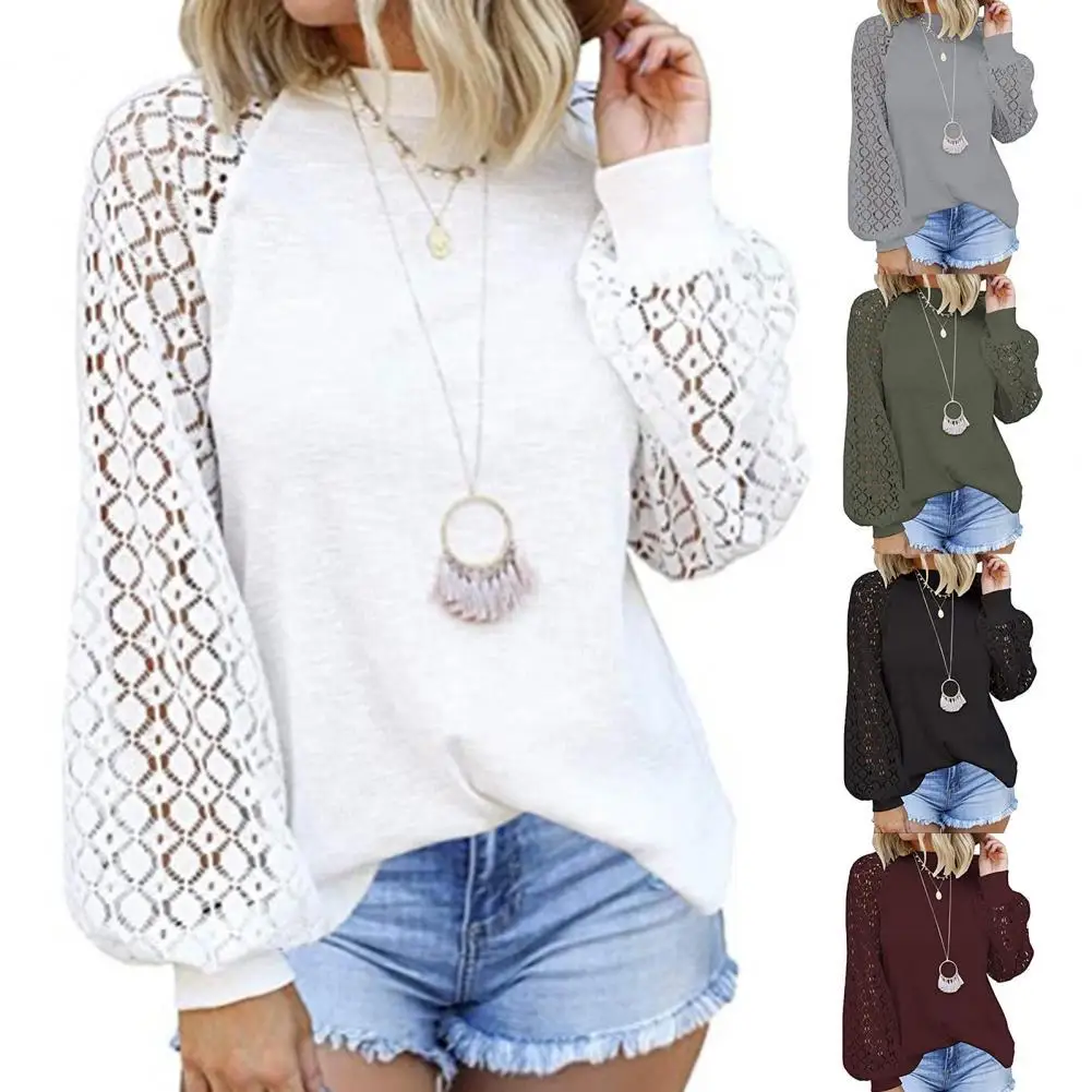 

Casual Blouse Classic Quick Drying O Neck Long Sleeve Hollow Casual Blouse Streetwear Autumn Blouse Loose Blouse