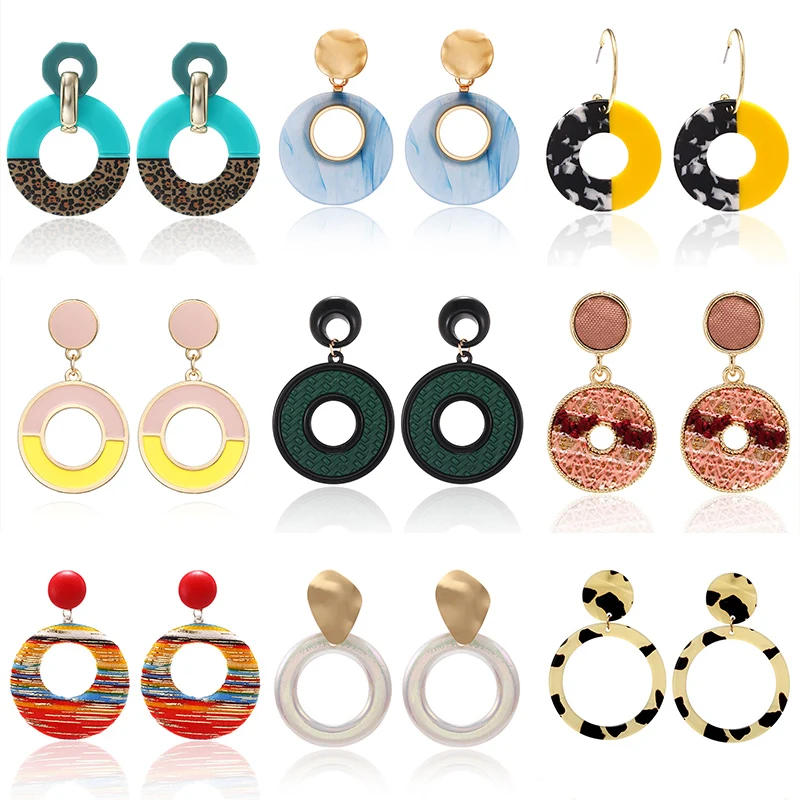 

Fashion Acrylic Irregular Pendant Drop Earrings For Women Korean Print Acetic Acid Geometric Long Dangle Statement Earrings