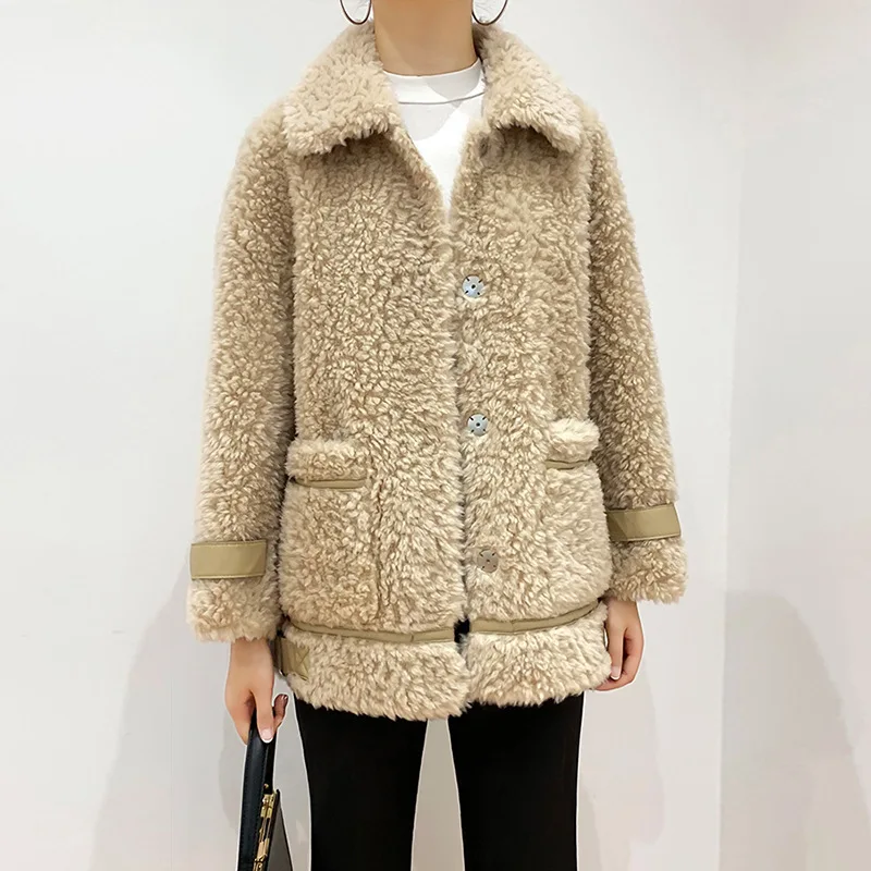Women Warm Wool Coat Autumn Winter Fashion New Fur Jacket  Medium Length Leisure Trend Long Sleeves Pocket Casual Loose Outwear