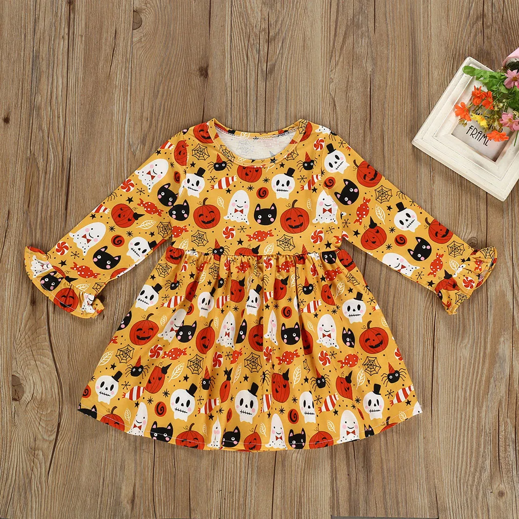 Детское платье для маленьких девочек принцессы с принтом тыквы на Хэллоуин
