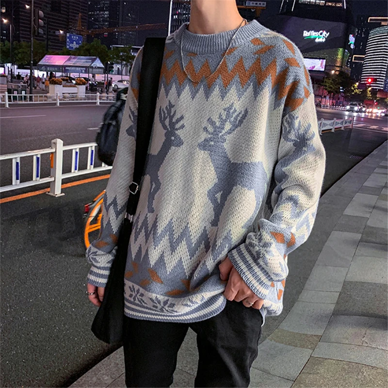 

RUELK 2020 Autumn And Winter Hong Kong Style Deer Sweater Loose Male Korean Version Trend Super Fire Wild Hedging Couple Sweater