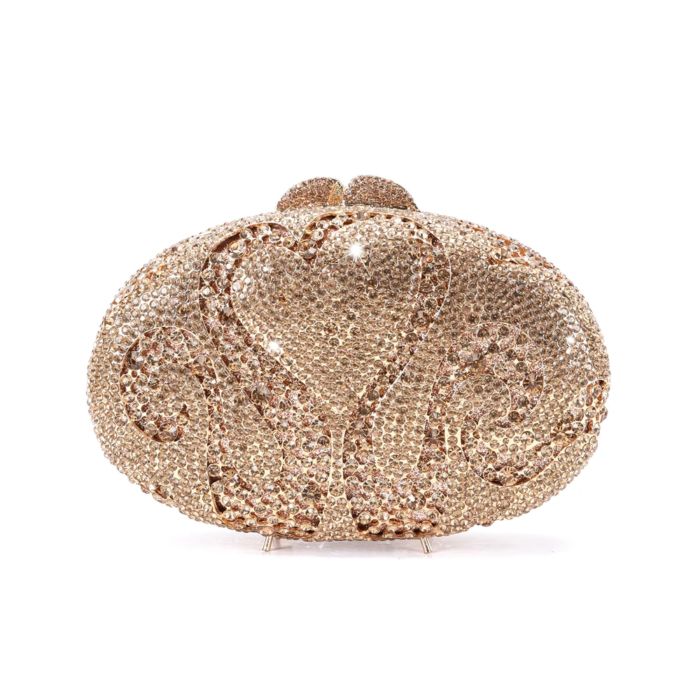 

XIYUAN Women Gold Pink Color Crystal Clutch Bags Rhinestone Evening Purses and Handbags Ladies Formal Dinner Party Clutch Bag
