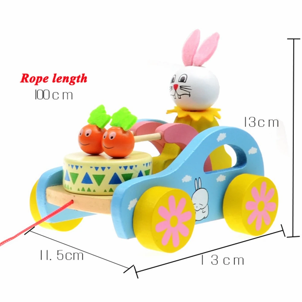 

Креативные Детские Деревянные Игрушки для раннего развития, детский белый кролик, прицеп, игрушка, Детский барабан, тележка, трейлер, круглы...