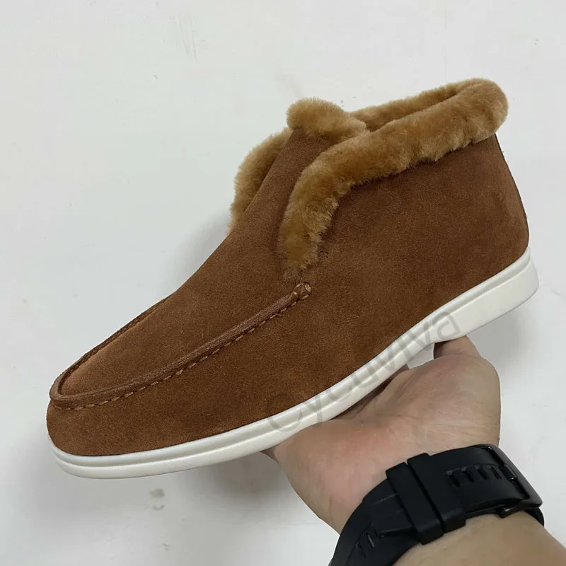 

New Summer Walk Fur Shoes Male Winter Wool Snow Ankle Boots For Men Round Toe Flat Casual Shoes High Top Platform Men Shoes