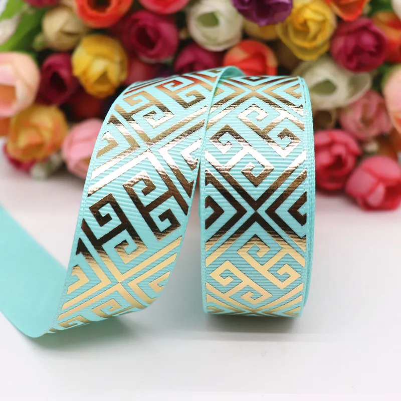 10 ярдов 1 дюйм 25 мм корсажная лента с принтом золотых листьев для бантов волос