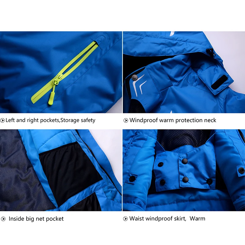 Мужской лыжный костюм зимние теплые водонепроницаемые куртки с защитой от ветра