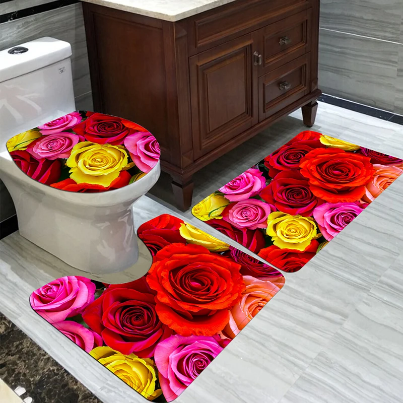 Новинка набор из 3 цветочных ковриков для ванной фланелевые коврики коврик